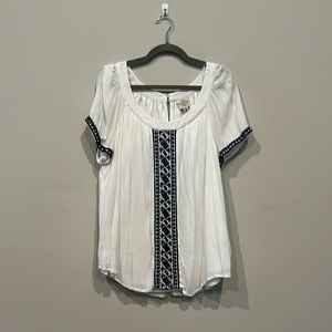 St John’s Bay white and navy embroidered shirt